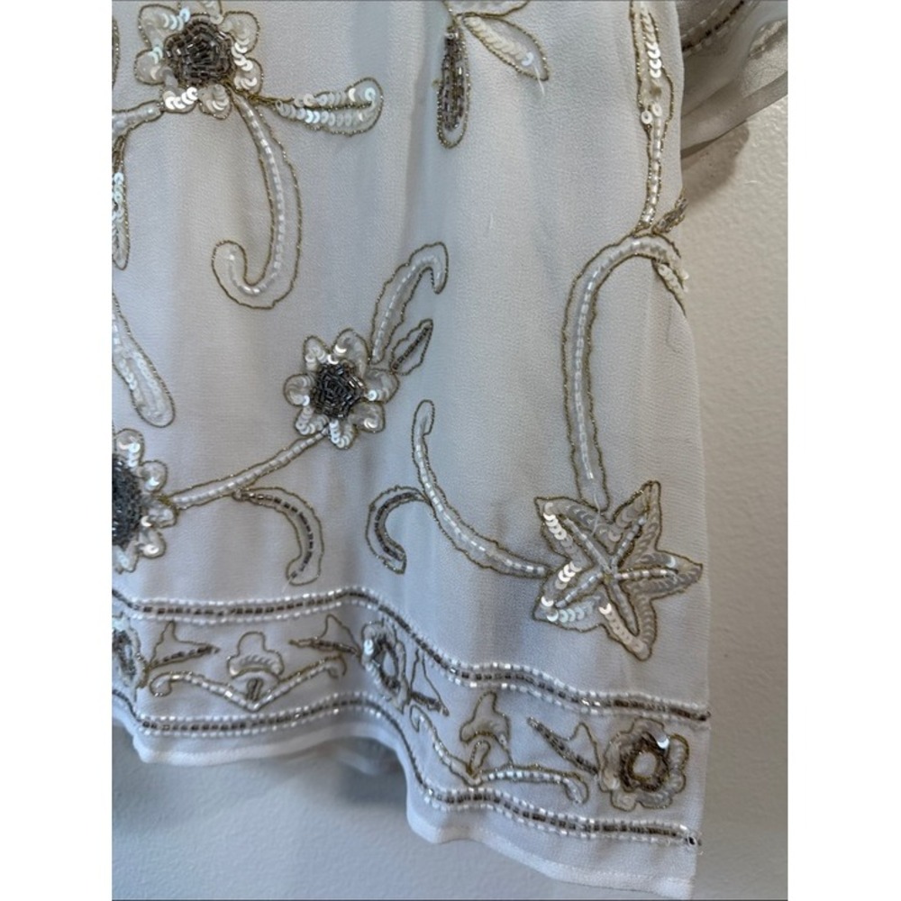 Beaded Sequin Embellished Cropped Top Ivory Floral Boho Large Statement Event - Picture 5 of 13